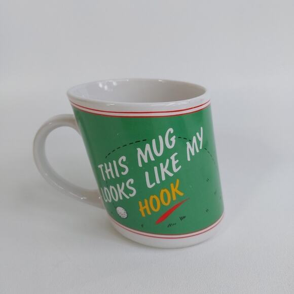 EUC slant golf coffee mug "This mug looks like my hook/slice" - 5" total width - Picture 2 of 5